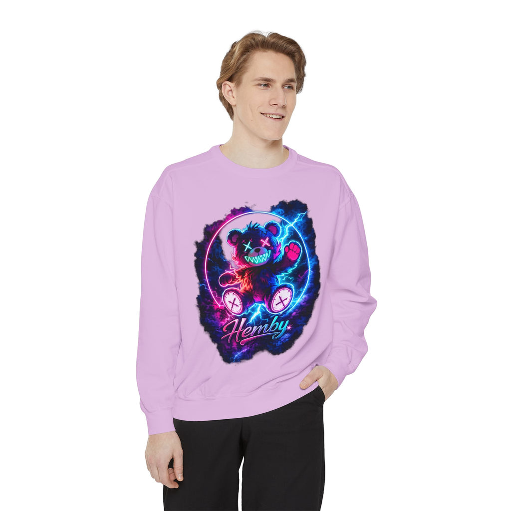 Distressed Neon Bear Graphic Sweatshirt — 'Hemby' Streetwear Crewneck