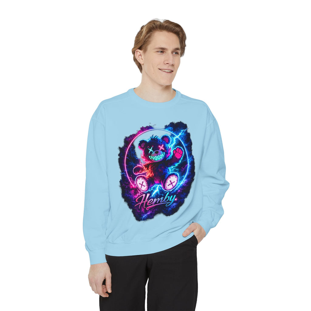 Distressed Neon Bear Graphic Sweatshirt — 'Hemby' Streetwear Crewneck