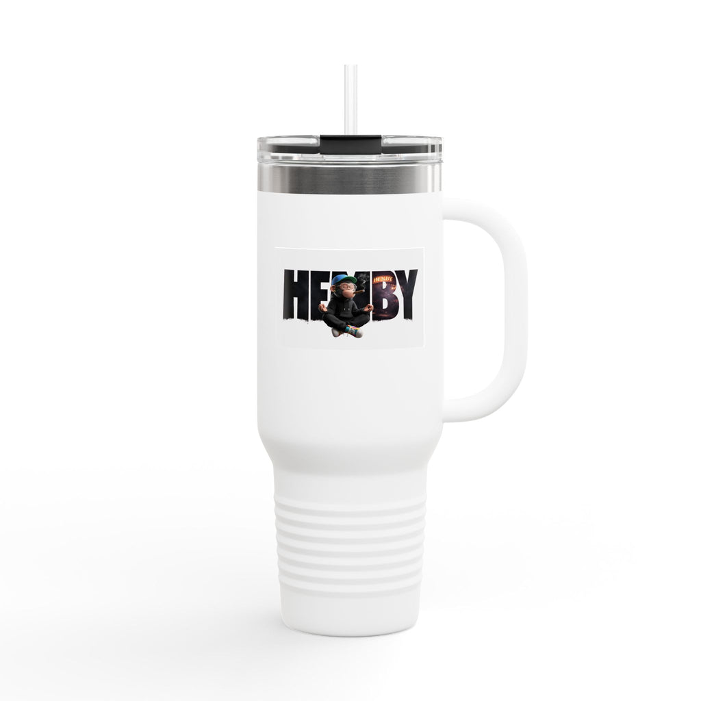 40oz Insulated Travel Mug — 'HEYBY' Bold Logo Stainless Steel Tumbler with Straw