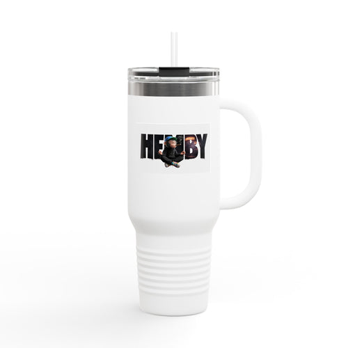 40oz Insulated Travel Mug — 'HEYBY' Bold Logo Stainless Steel Tumbler with Straw