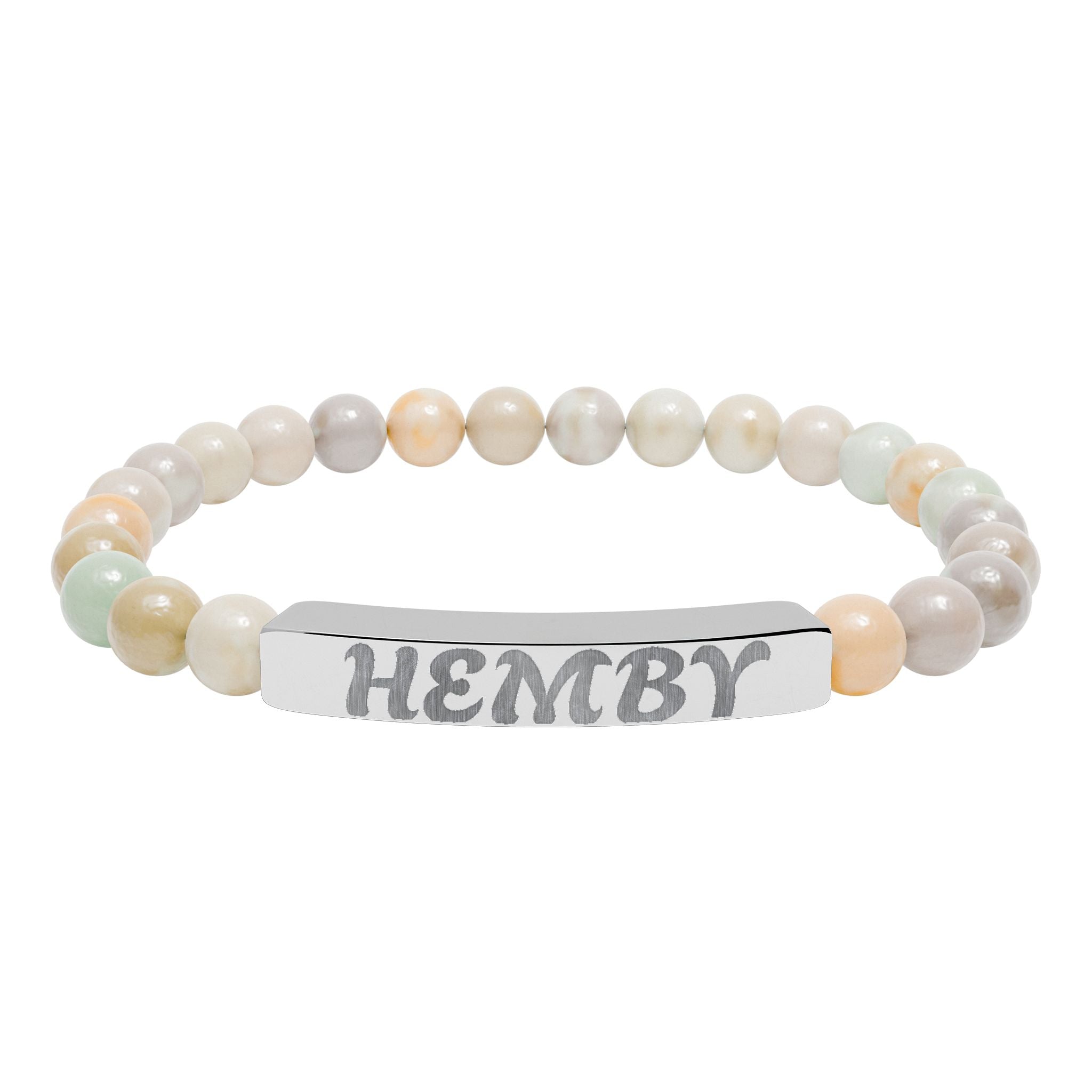 Personalized Natural Stone Stretch Bar Bracelet - Custom Engraving