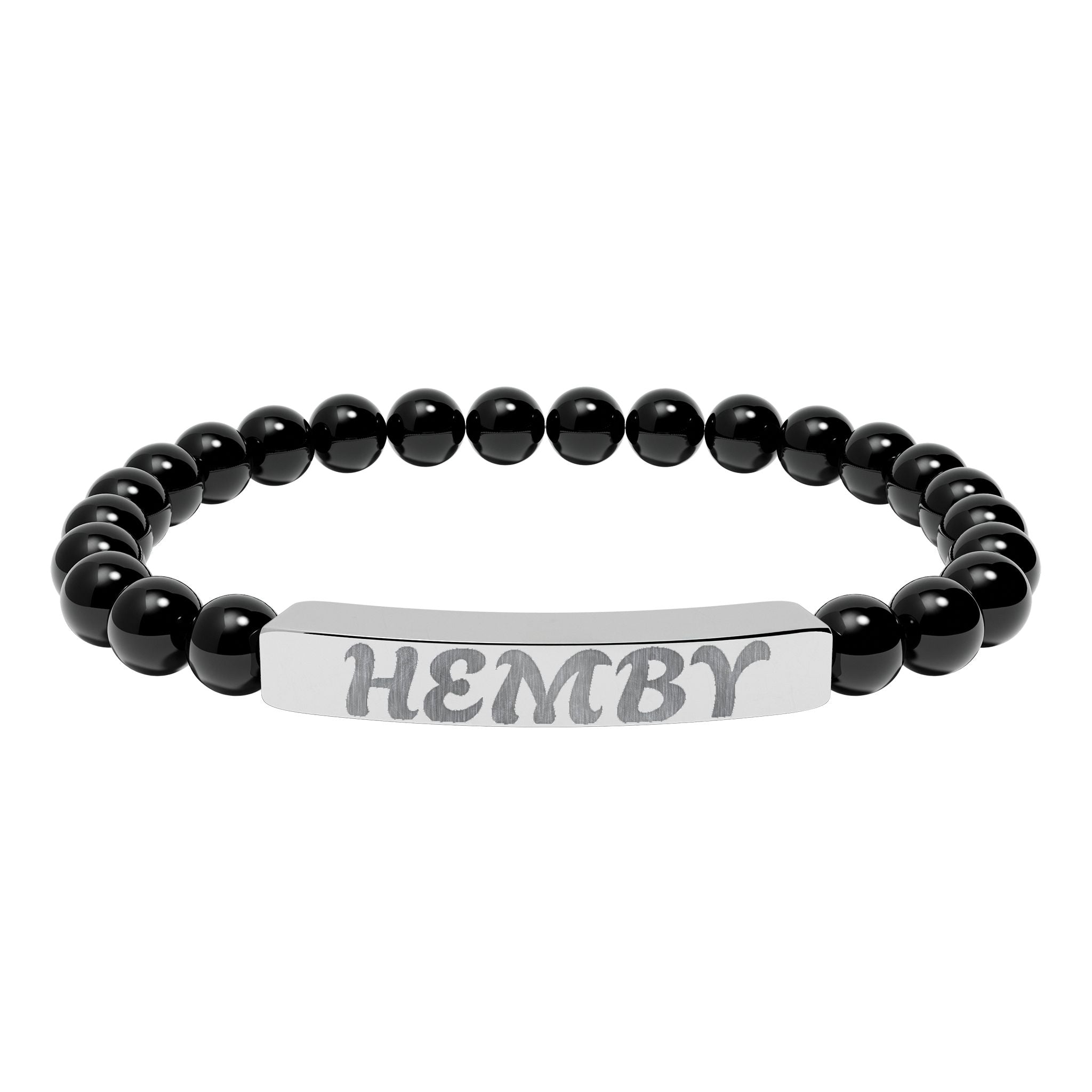 Personalized Natural Stone Stretch Bar Bracelet - Custom Engraving