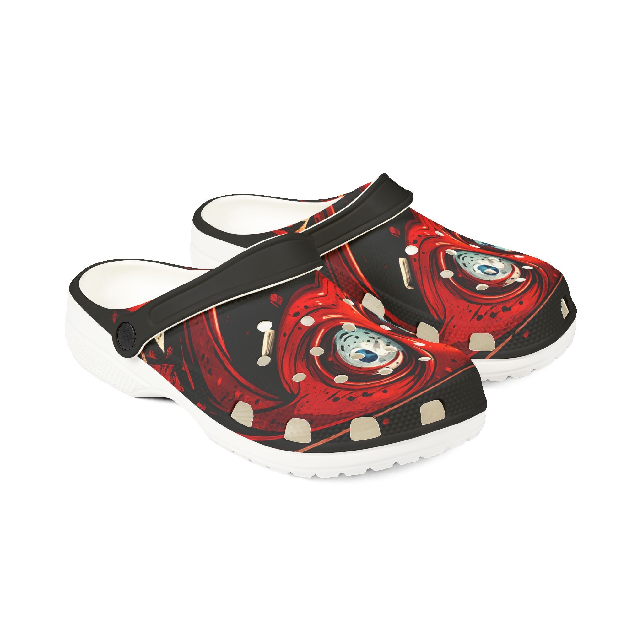 Red Horror Mask EVA Clogs — Graphic Slip-On Sandals