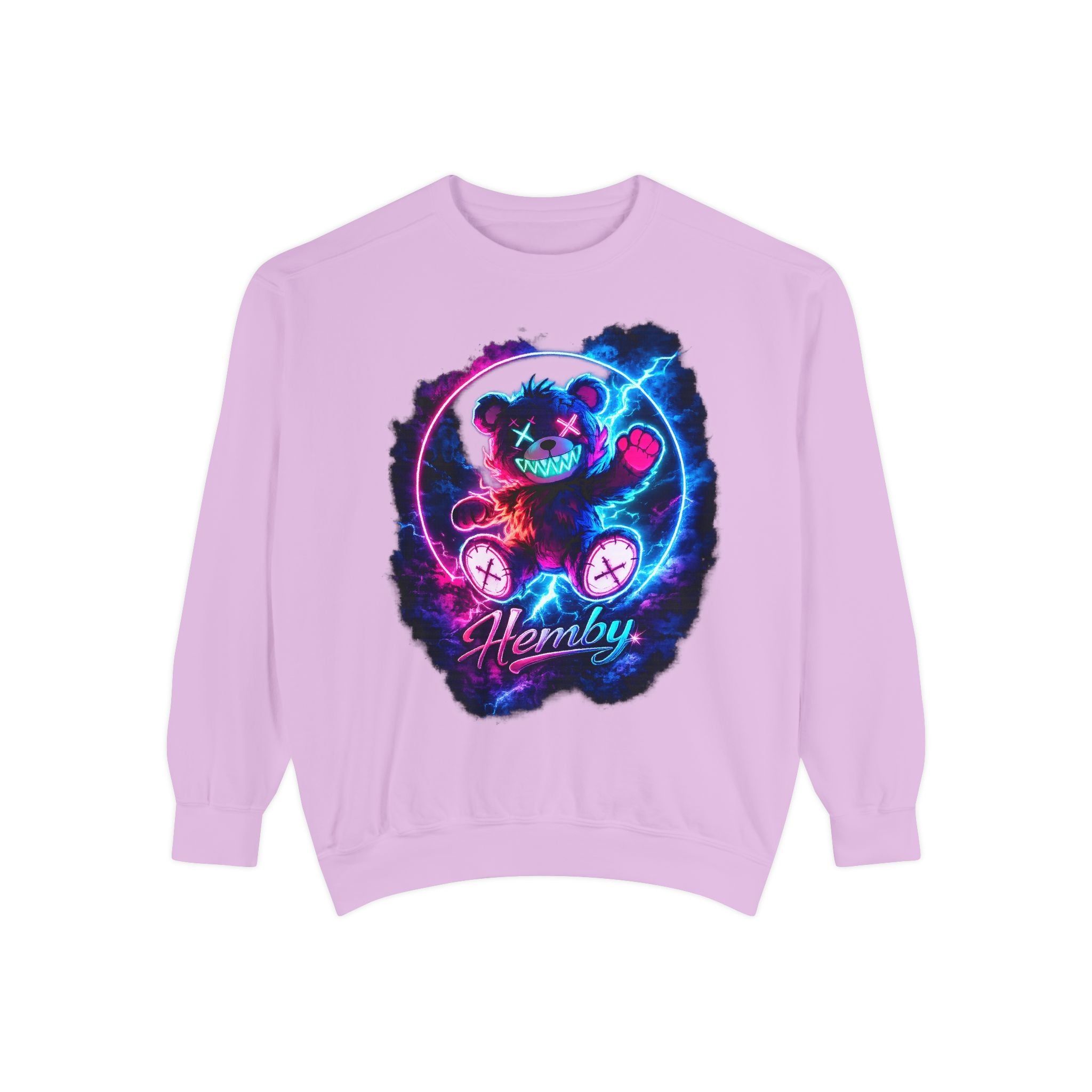 Distressed Neon Bear Graphic Sweatshirt — 'Hemby' Streetwear Crewneck