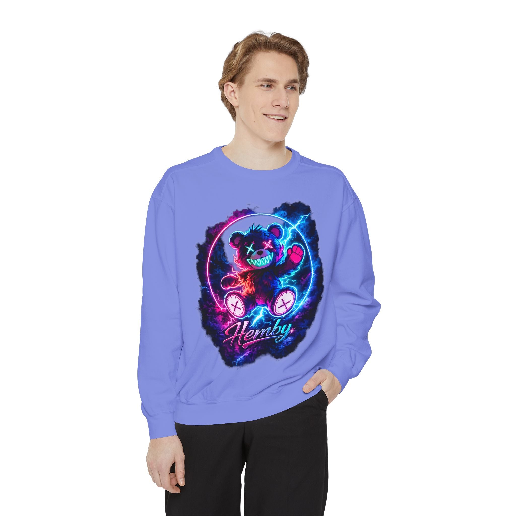 Distressed Neon Bear Graphic Sweatshirt — 'Hemby' Streetwear Crewneck