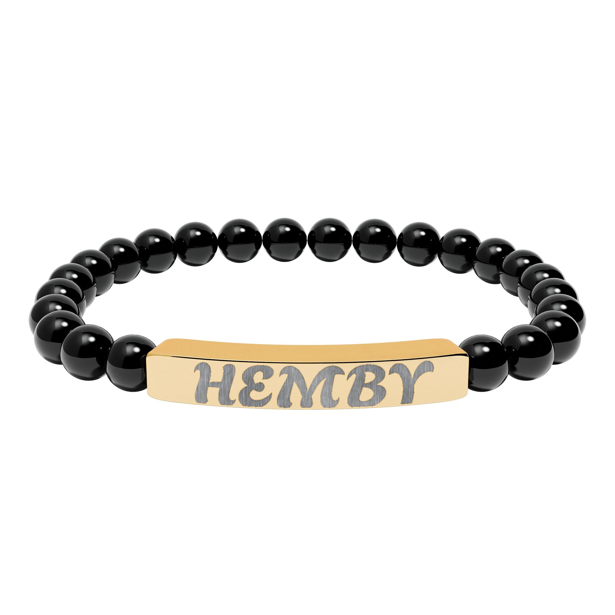 Personalized Natural Stone Stretch Bar Bracelet - Custom Engraving