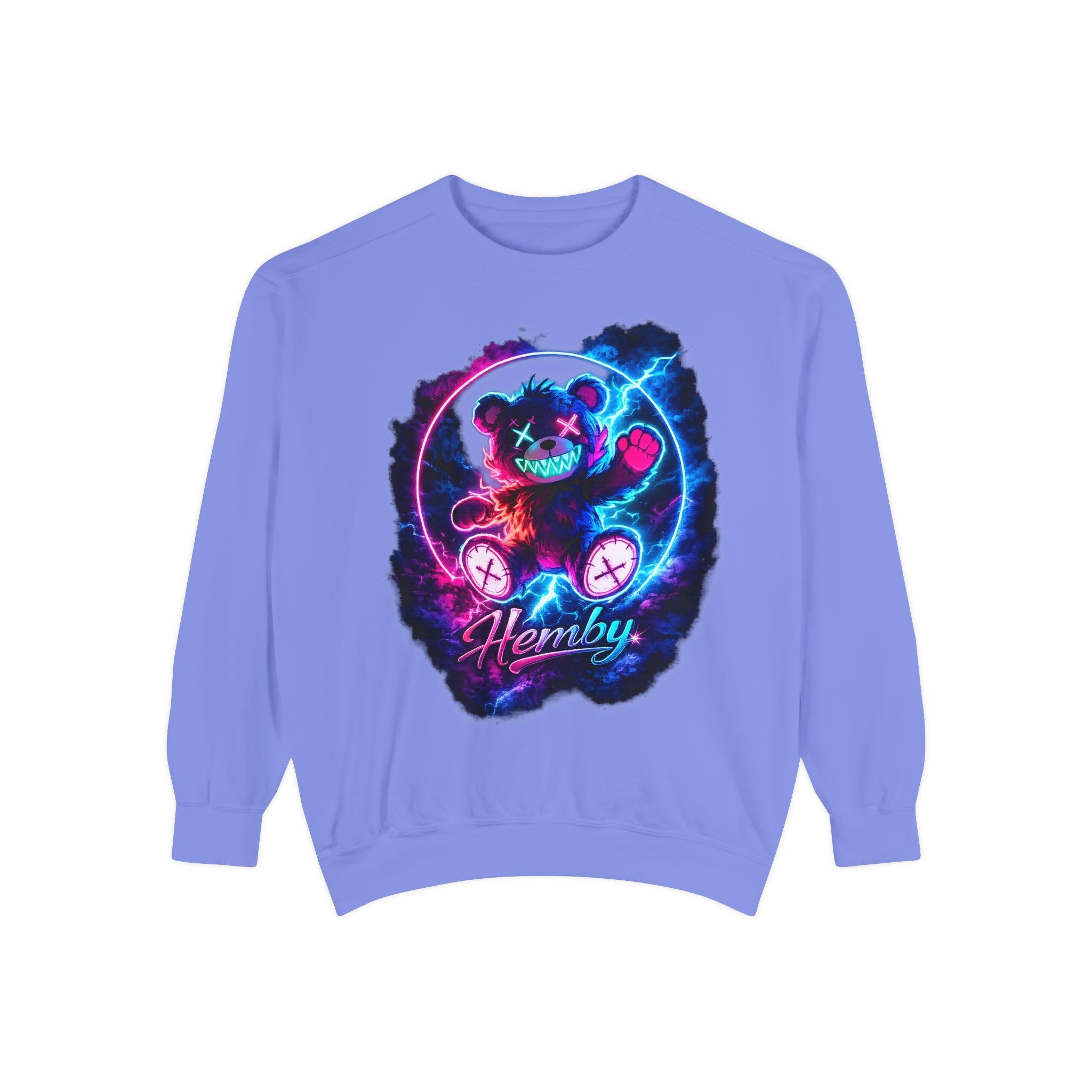 Distressed Neon Bear Graphic Sweatshirt — 'Hemby' Streetwear Crewneck