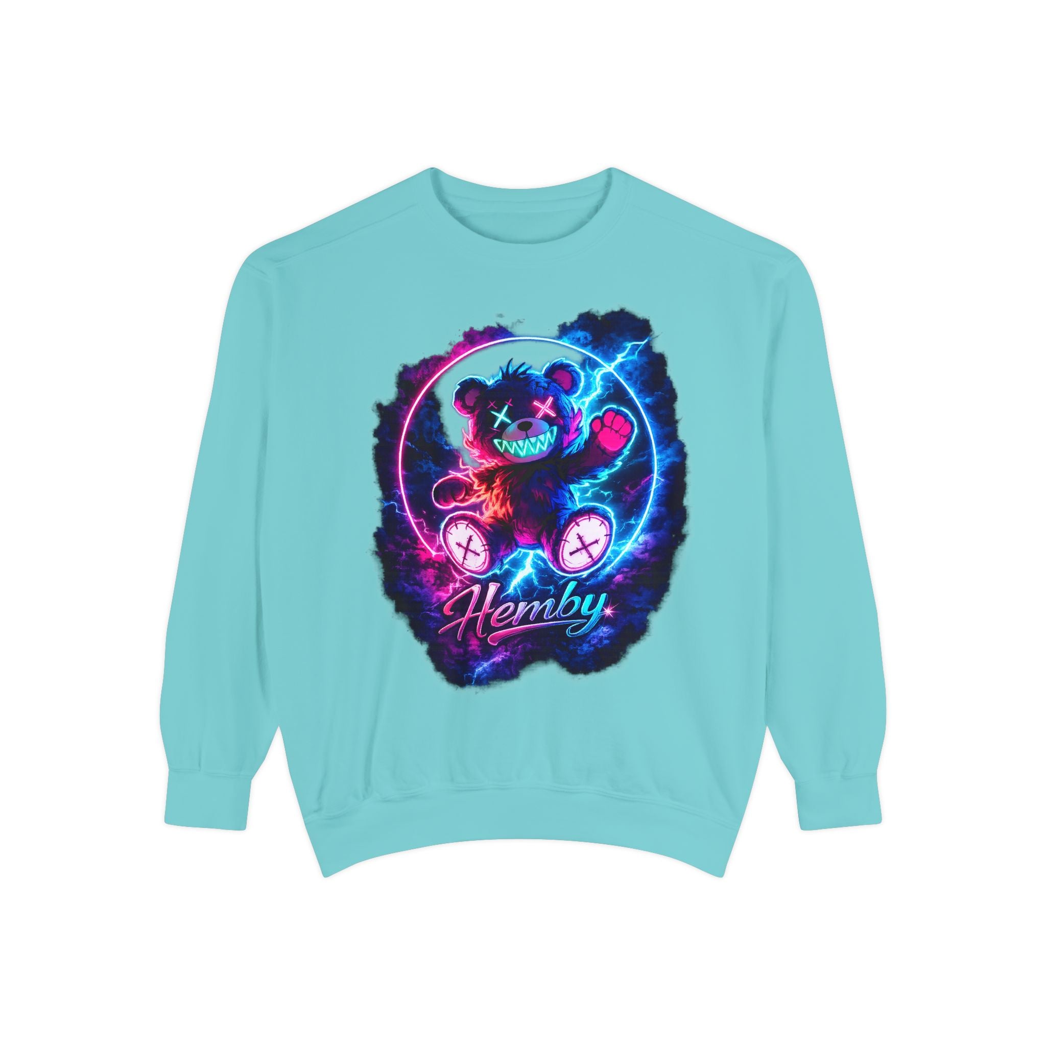 Distressed Neon Bear Graphic Sweatshirt — 'Hemby' Streetwear Crewneck