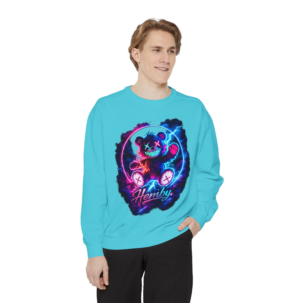 Distressed Neon Bear Graphic Sweatshirt — 'Hemby' Streetwear Crewneck