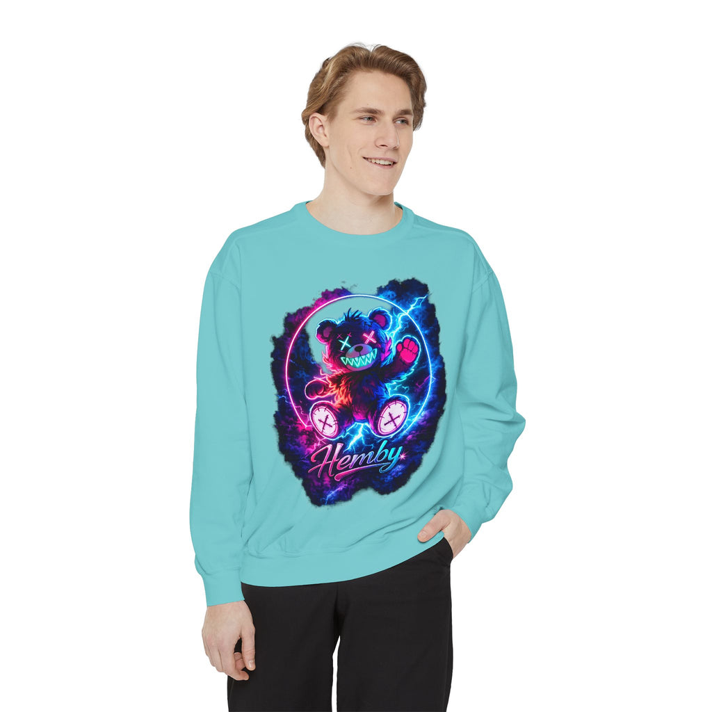 Distressed Neon Bear Graphic Sweatshirt — 'Hemby' Streetwear Crewneck