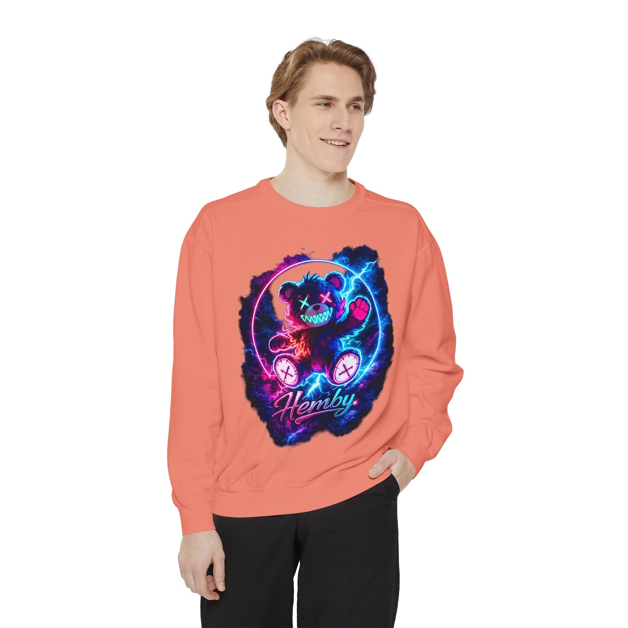 Distressed Neon Bear Graphic Sweatshirt — 'Hemby' Streetwear Crewneck