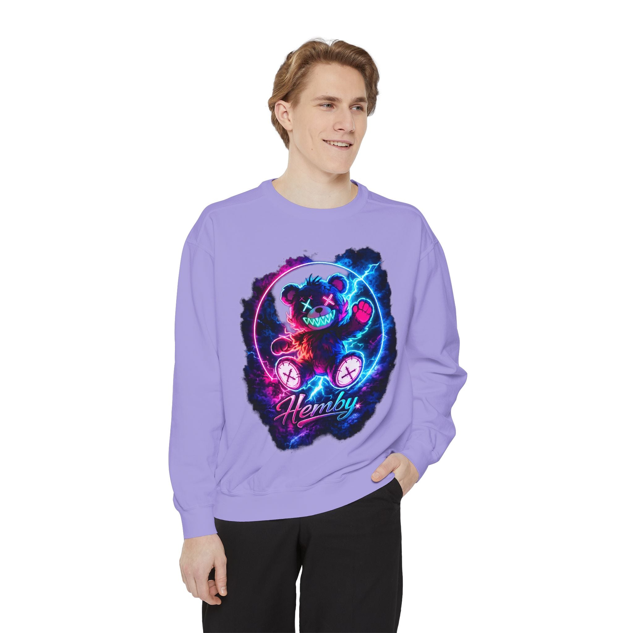 Distressed Neon Bear Graphic Sweatshirt — 'Hemby' Streetwear Crewneck