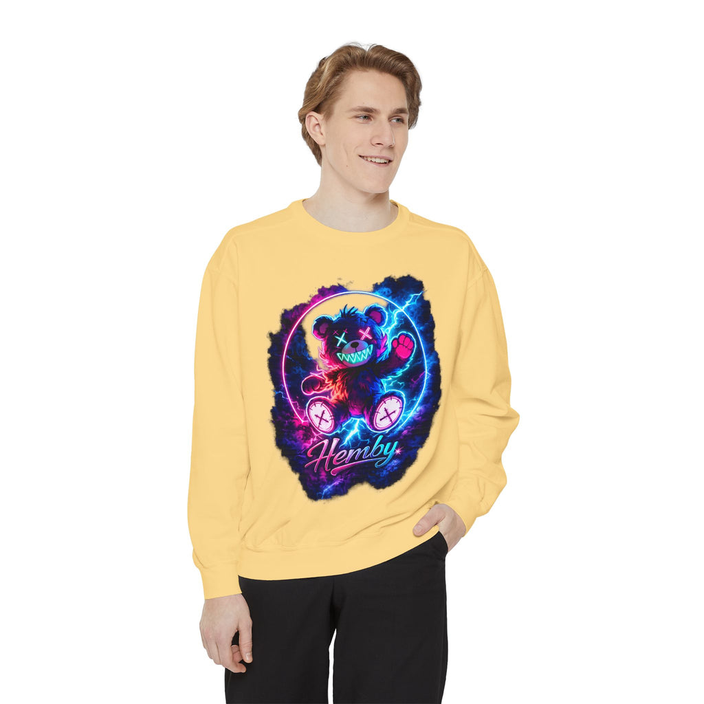 Distressed Neon Bear Graphic Sweatshirt — 'Hemby' Streetwear Crewneck