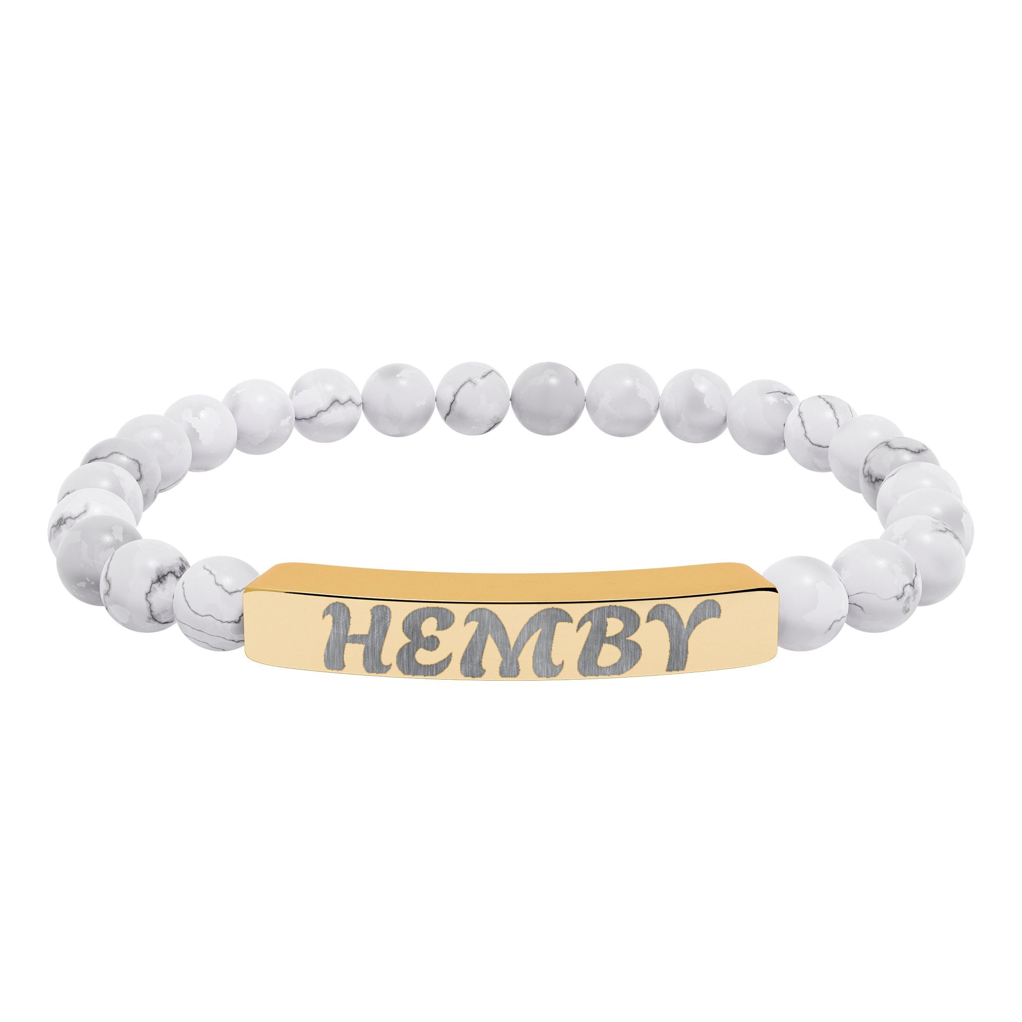 Personalized Natural Stone Stretch Bar Bracelet - Custom Engraving