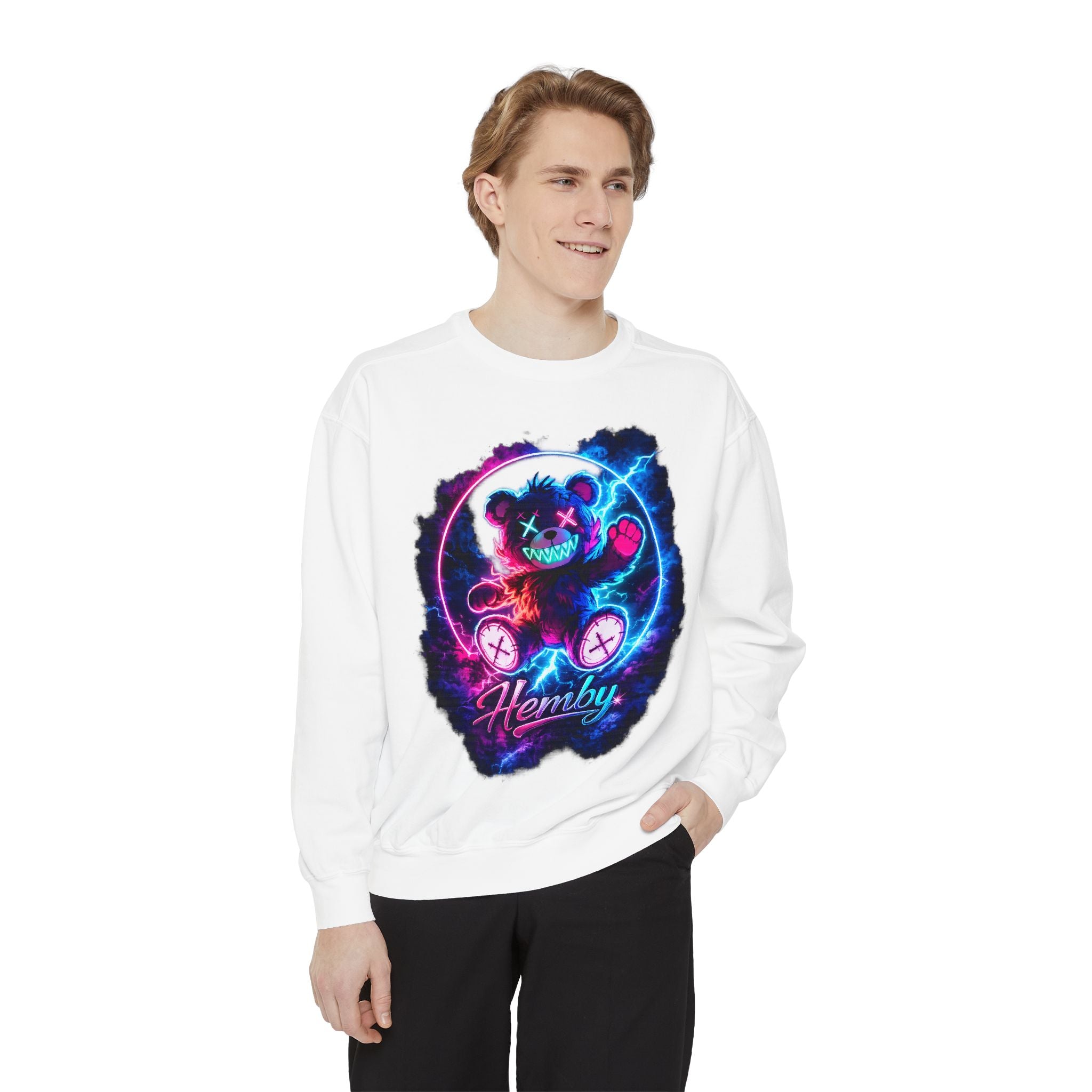 Distressed Neon Bear Graphic Sweatshirt — 'Hemby' Streetwear Crewneck
