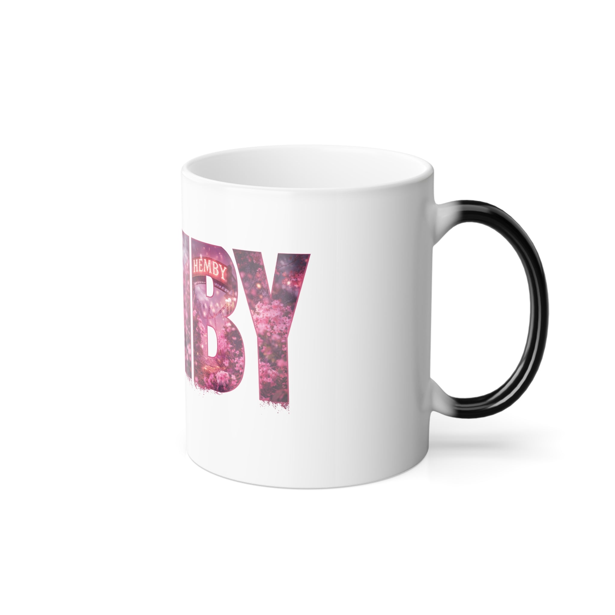 December Color-Changing Mug — Pink Winter Photo Typography, 11oz