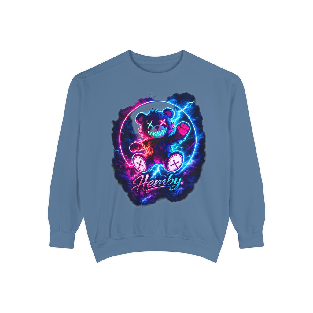 Distressed Neon Bear Graphic Sweatshirt — 'Hemby' Streetwear Crewneck
