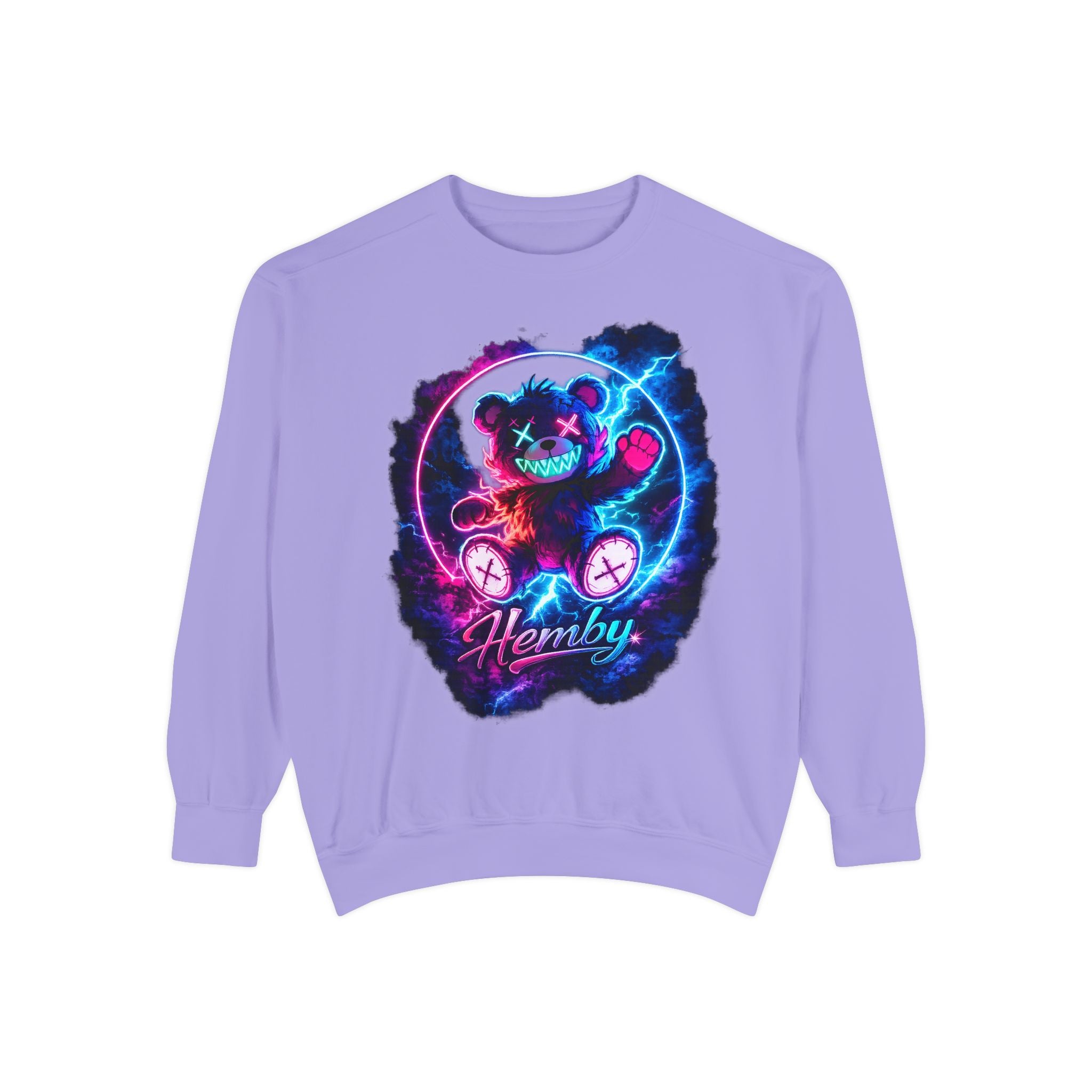 Distressed Neon Bear Graphic Sweatshirt — 'Hemby' Streetwear Crewneck
