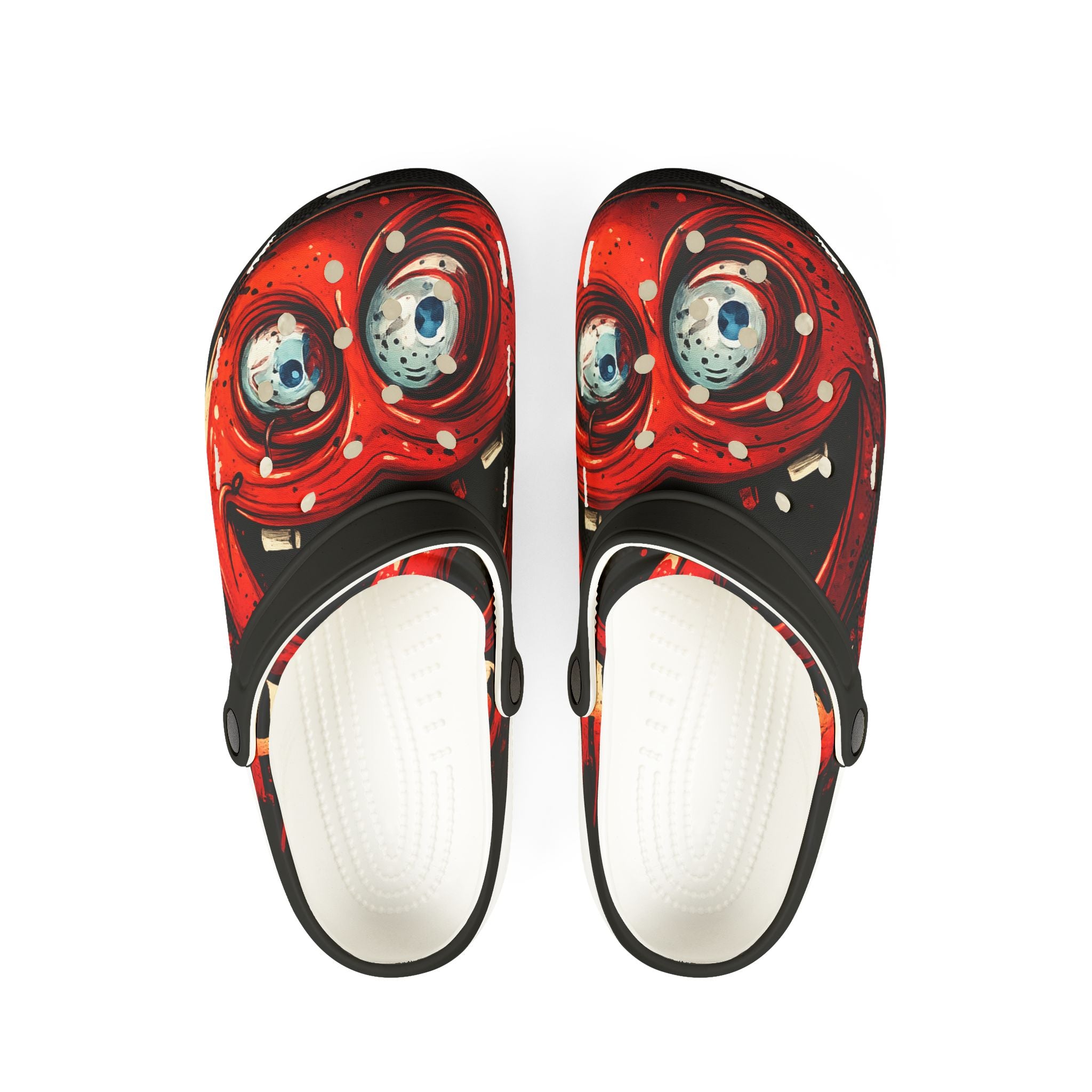 Red Horror Mask EVA Clogs — Graphic Slip-On Sandals