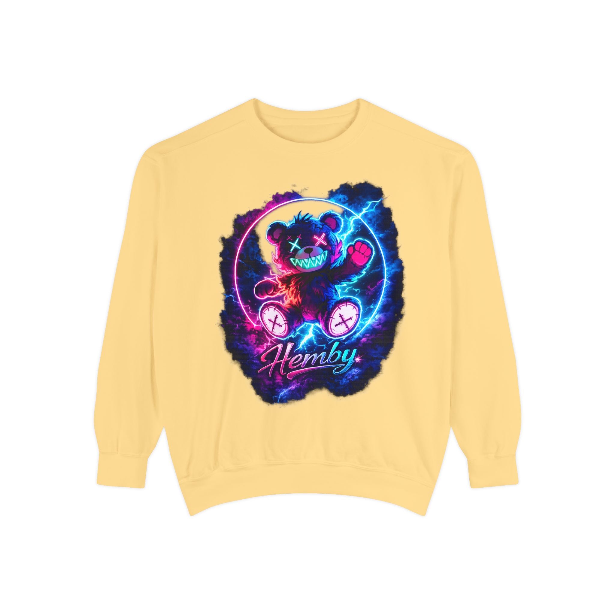 Distressed Neon Bear Graphic Sweatshirt — 'Hemby' Streetwear Crewneck
