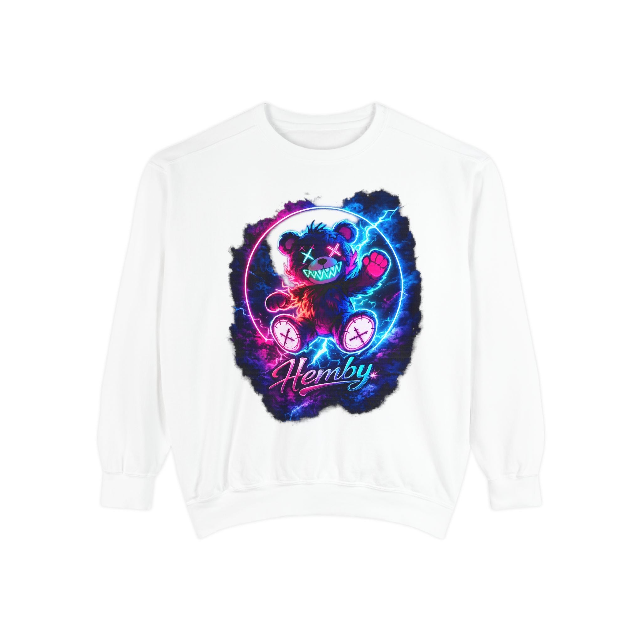 Distressed Neon Bear Graphic Sweatshirt — 'Hemby' Streetwear Crewneck
