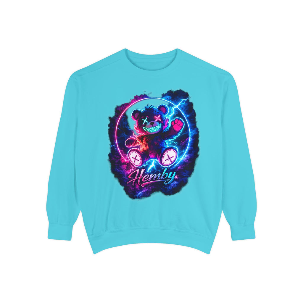 Distressed Neon Bear Graphic Sweatshirt — 'Hemby' Streetwear Crewneck